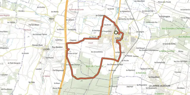 Tracé de Loulay - Bois d'Essouvert sur le Plan IGN