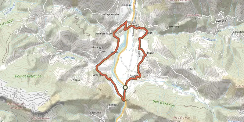 Map of the Tour du Vallon Vélo track on the IGN map, with the start and numbered waypoints