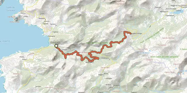 Tracé de GT20 / Étape 7 : Portu - Verghju sur le Plan IGN
