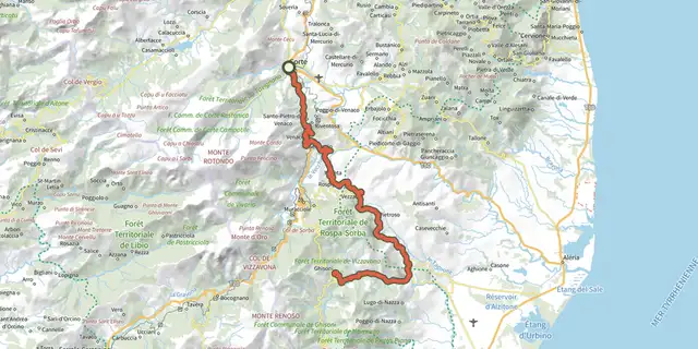 Tracé de GT20 / Étape 9 : Corti - Ghisoni sur le Plan IGN