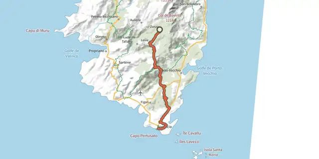 Tracé de GT20 / Étape 12 : Zonza - Bunifaziu sur le Plan IGN