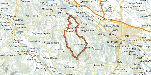 Tracé de Crêtes et Vignobles de Monein sur le Plan IGN