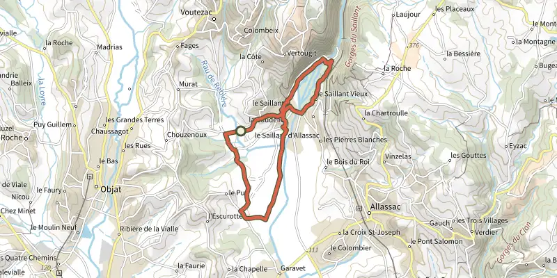 Carte du tracé de Plaine et Barrage sur le Plan IGN, départ et points de passage numérotés