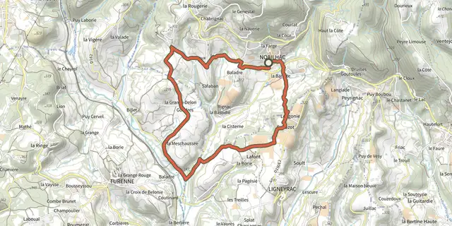 Tracé de Tour de la Vicomté Boucle Noailhac sur le Plan IGN