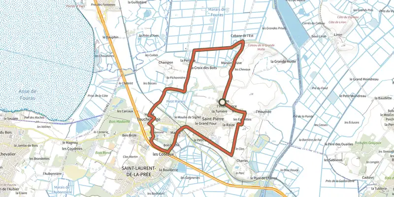 Carte du tracé de Les Pierres Closes sur le Plan IGN, départ et points de passage numérotés