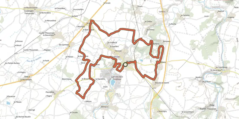 Map of the Regard sur la vallée du Thouaret track on the IGN map, with the start and numbered waypoints