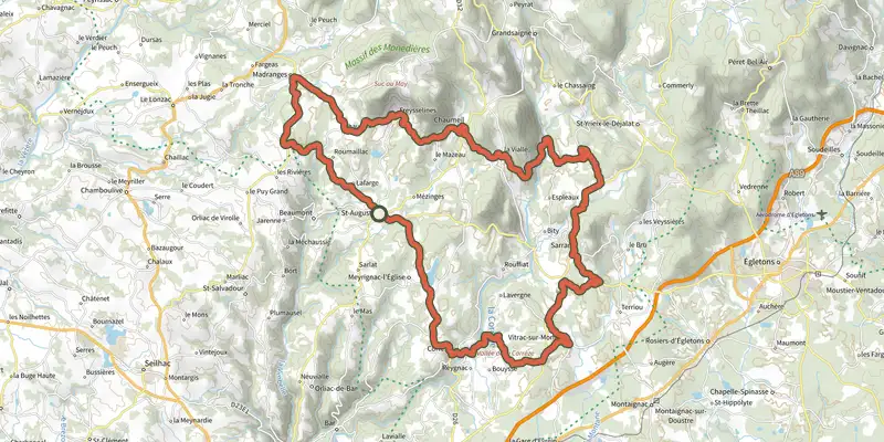 Carte du tracé de Contre la Montre - Tour de France 1998 sur le Plan IGN, départ et points de passage numérotés