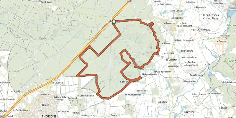 Map of the VTT n°2 - Sud Mi-Forêt track on the IGN map, with the start and numbered waypoints