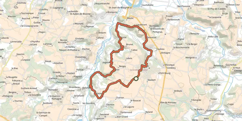 Map of the Boucle des Vaillants track on the IGN map, with the start and numbered waypoints