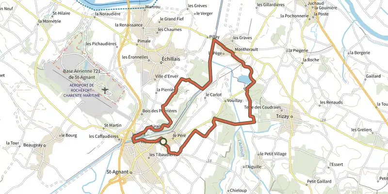 Carte du tracé de Circuit des Abbayes sur le Plan IGN, départ et points de passage numérotés