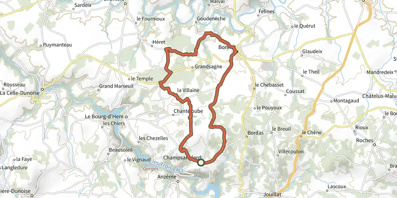 Map of the Hitoire et nature track on the IGN map, with the start and numbered waypoints