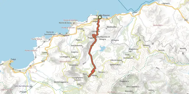 Tracé de Vers GT20 : L'Ile-Rousse - Muro sur le Plan IGN