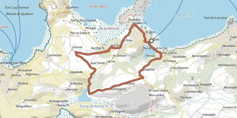 Map of the Circuit du Fret N° 5 track on the IGN map, with the start and numbered waypoints
