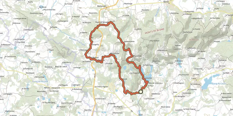 Carte du tracé de Le Rocher aux Fées sur le Plan IGN, départ et points de passage numérotés