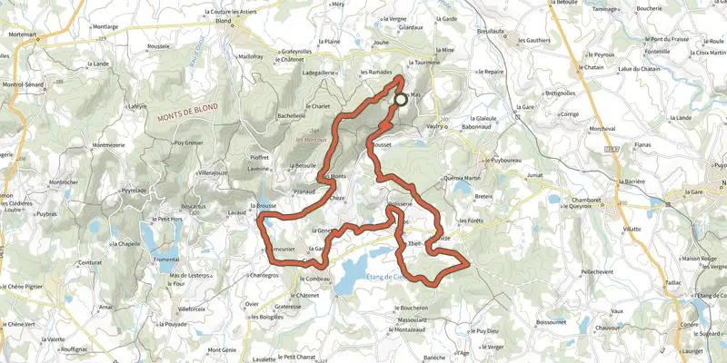 Map of the Les Buissières track on the IGN map, with the start and numbered waypoints