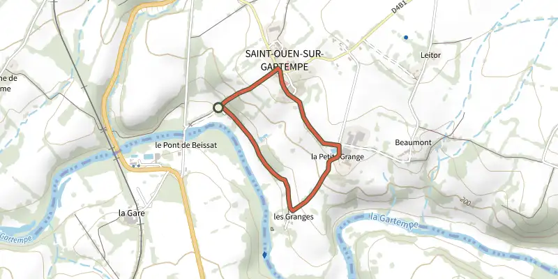 Map of the Le Vieux Pont track on the IGN map, with the start and numbered waypoints