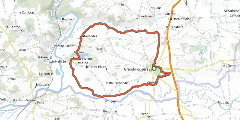 Map of the Vélo Promenade® - Circuit du Grand Fougeray track on the IGN map, with the start and numbered waypoints