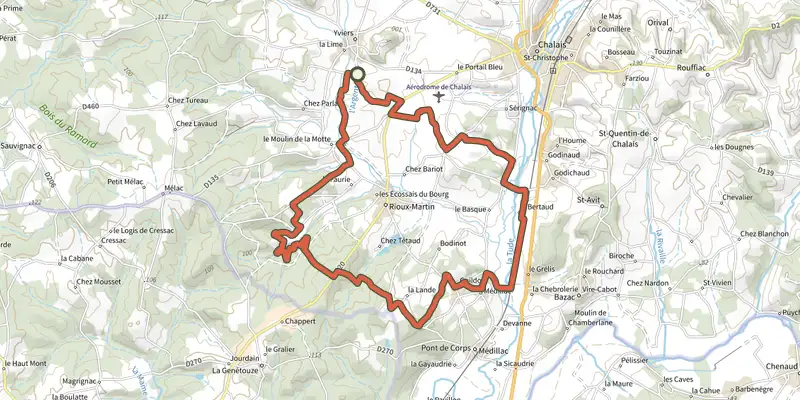 Map of the L'étang des Belettes track on the IGN map, with the start and numbered waypoints