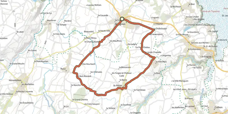 Map of the Boucle Matignon - Saint-Pôtan - Ruca track on the IGN map, with the start and numbered waypoints