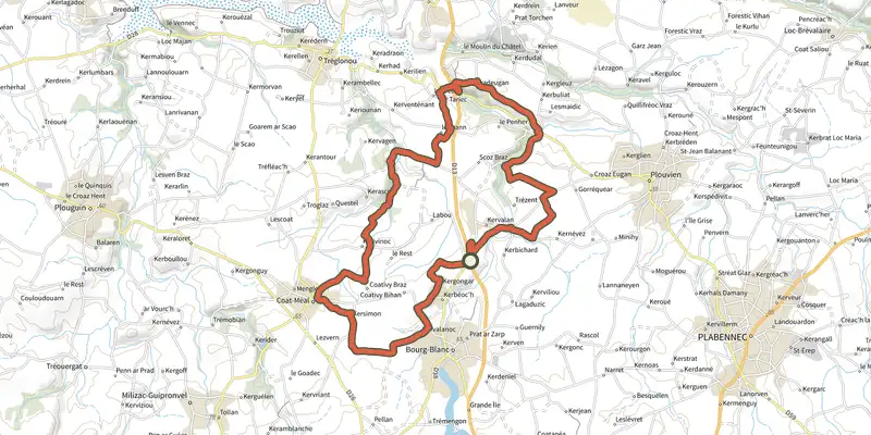 Map of the Rand'Abers 10 track on the IGN map, with the start and numbered waypoints