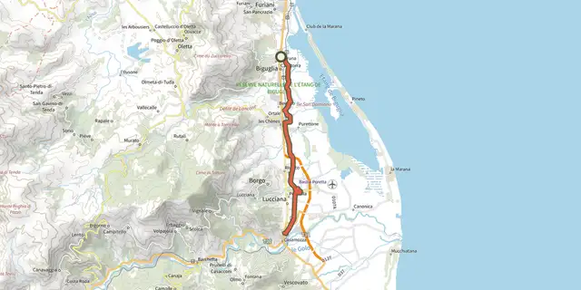 Tracé de Bastia - Casamozza sur le Plan IGN