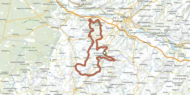 The Circuit des Coteaux de Gascogne - 90 km track on the IGN map