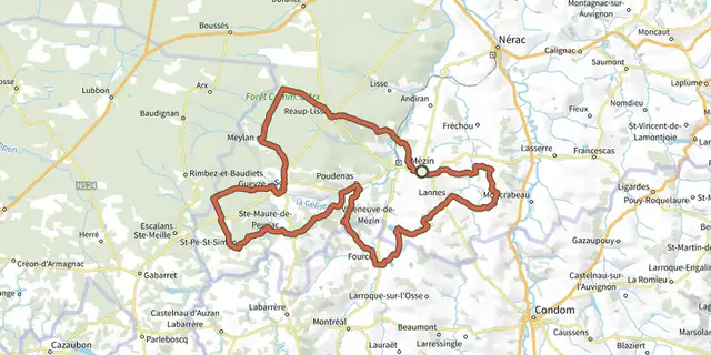 The Circuit Mézinais - Ténarèze - 75 km track on the IGN map