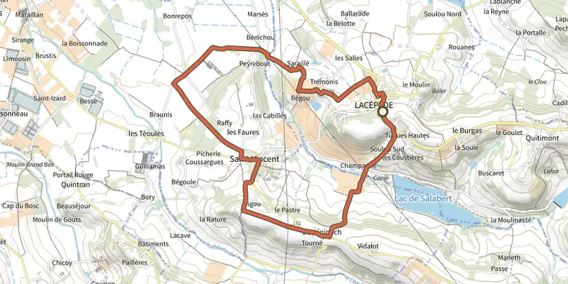 Map of the Lacépède - VTT - 8.5 km track on the IGN map, with the start and numbered waypoints