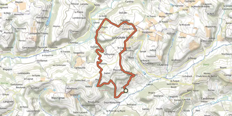 Map of the Lusignan-Petit - VTT - 9 km track on the IGN map, with the start and numbered waypoints