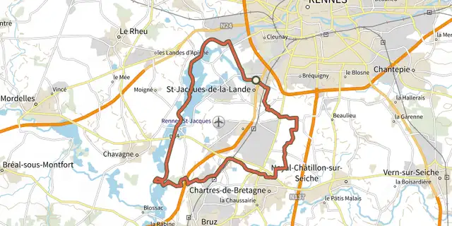 The Circuit VTT en Pays de Rennes n°15: Les Étangs d'Apigné track on the IGN map