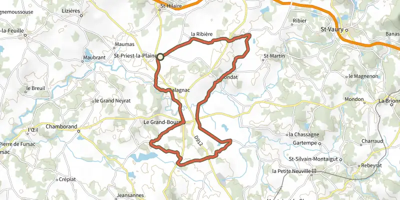 Map of the Les méandres de la Gartempe track on the IGN map, with the start and numbered waypoints
