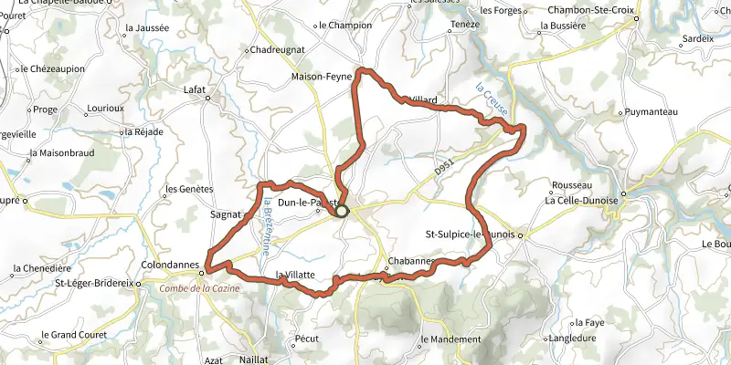 Map of the La petite reine dunoise track on the IGN map, with the start and numbered waypoints