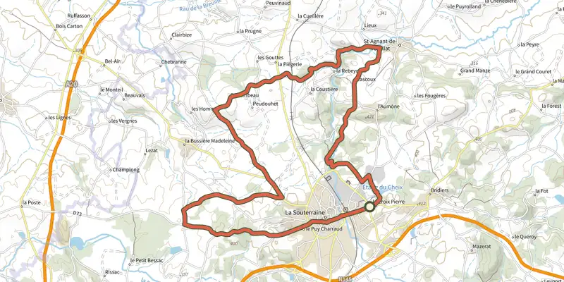 Map of the Boucle des Ecureuils track on the IGN map, with the start and numbered waypoints
