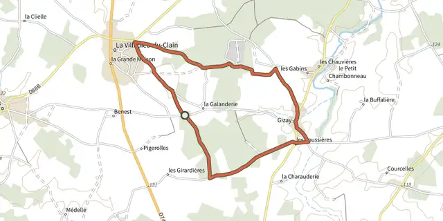 Tracé de Boucle 8 - Gizay - Vallées du Clain sur le Plan IGN