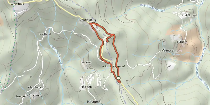 Map of the Coudoulous trail track on the IGN map, with the start and numbered waypoints