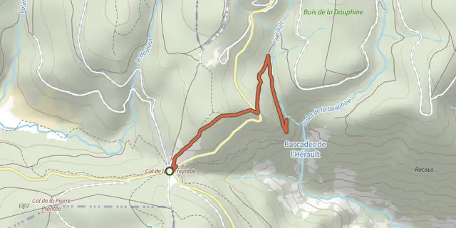Tracé de Les cascades de l'Hérault - court sur le Plan IGN