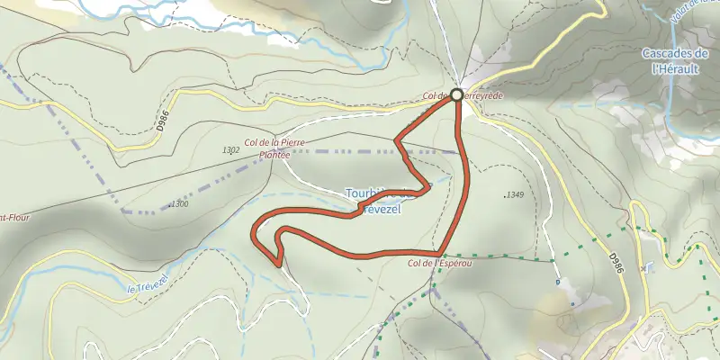 Map of the Trévezel: the botanists' and foresters' path track on the IGN map, with the start and numbered waypoints