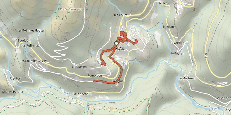 Map of the Sentier de Vialas track on the IGN map, with the start and numbered waypoints