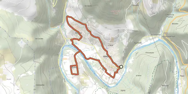 Tracé de Les jardins d'Ispagnac - VTT n°3 sur le Plan IGN