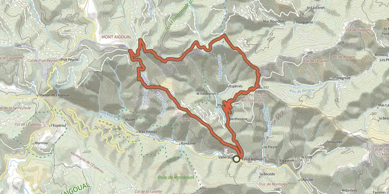 Carte du tracé de Les 4000 marches sur le Plan IGN, départ et points de passage numérotés