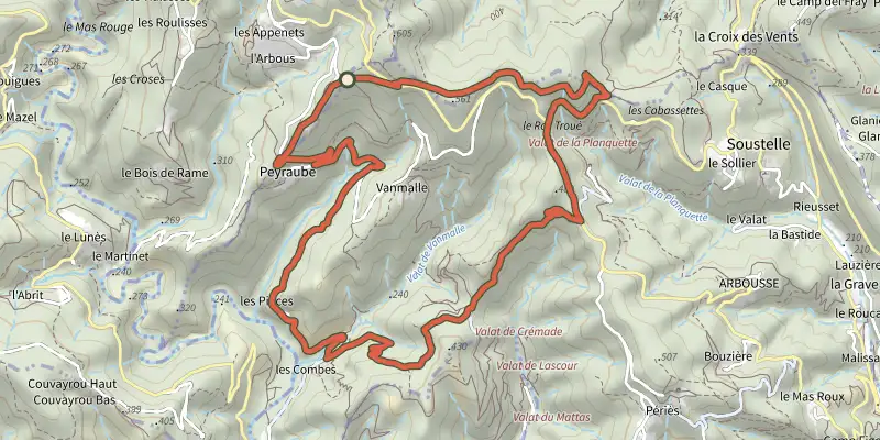 Map of the Roc Troué track on the IGN map, with the start and numbered waypoints