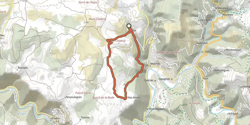Map of the Paros track on the IGN map, with the start and numbered waypoints