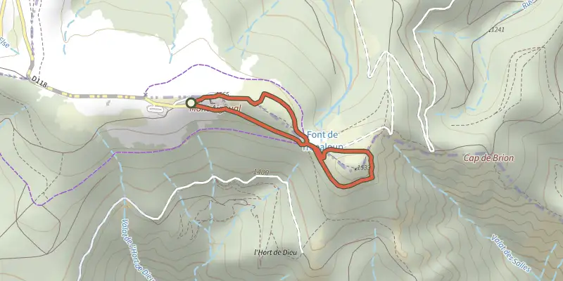 Carte du tracé de Le Menhir de Trépaloup sur le Plan IGN, départ et points de passage numérotés