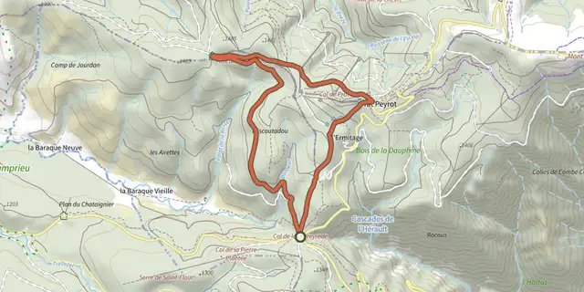 Tracé de Col de la Caumette sur le Plan IGN