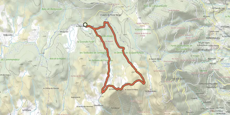 Map of the Bayardet track on the IGN map, with the start and numbered waypoints