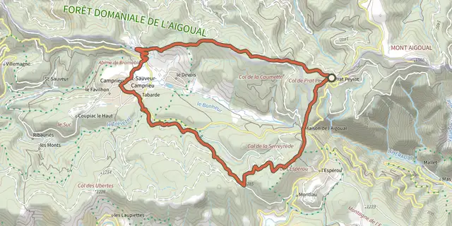 The MTB 9 - The 5 Bonheur passes track on the IGN map