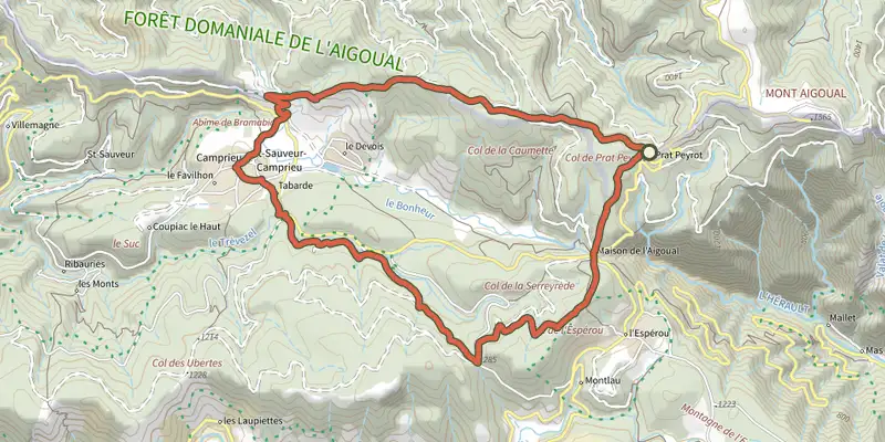 Map of the MTB 9 - The 5 Bonheur passes track on the IGN map, with the start and numbered waypoints