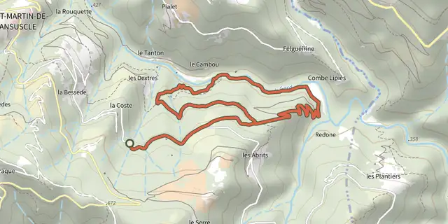Tracé de Béal des abrits sur le Plan IGN