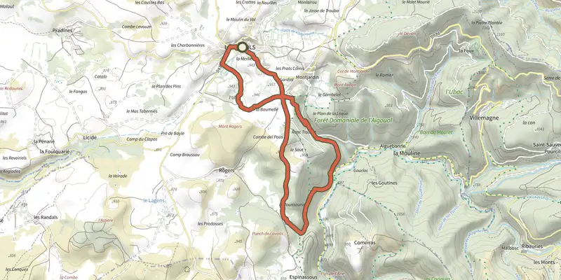 Carte du tracé de Le renard sur le Plan IGN, départ et points de passage numérotés