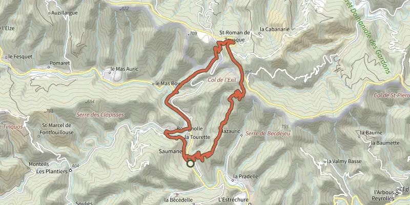 Map of the L'Exil track on the IGN map, with the start and numbered waypoints